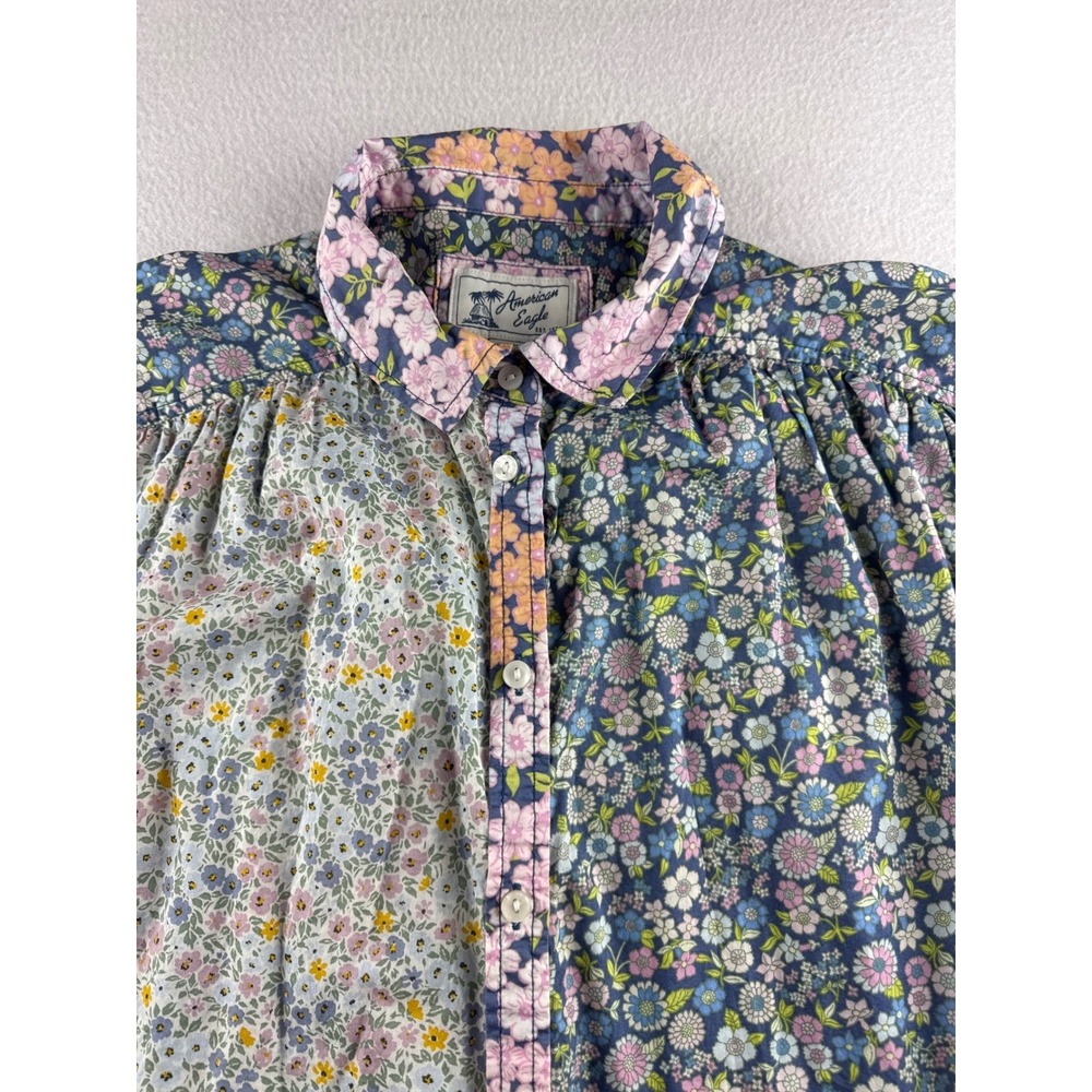 American Eagle Mixed Floral Patchwork Button Down… - image 2